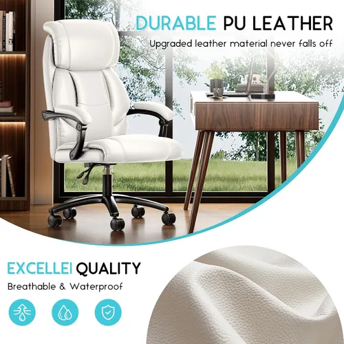 Miniatura 7 de Ollega - Silla de oficina ejecutiva reclinable grande y alta, 400 libras, cuero, color blanco Breathable waterproof desk chair for home office
