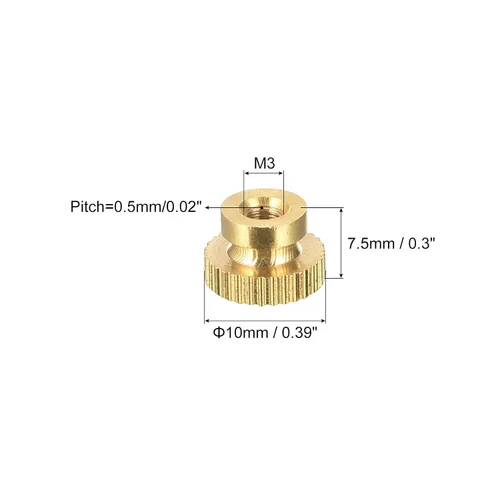 Miniatura 2 de uxcell Tuercas moleteadas de latón, M3x0.0.197 in redondo escalonado perillas sujetadores para impresora 3D, equipo electrónico, 8 piezas