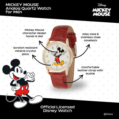 Miniatura 2 de Disney Mickey Mouse Adult Classic Cardiff Articulating Hands Analog Quartz Leather Strap Watch