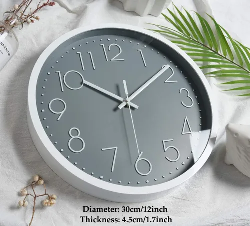 Miniatura 2 de Topkey Reloj de pared de 12 pulgadas silencioso sin tictac, reloj de pared redondo decorativo para sala de estar, dormitorio, cocina