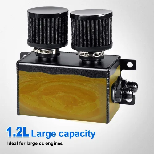Miniatura 4 de JDMON AN8 1.2L tanque de retención de aceite de motor de doble filtro, tanque grande de depósito de aceite de doble respiradero doble, color negro