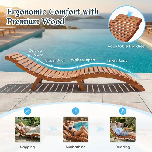 Miniatura 4 de Flamaker - Sillas de recostarse para exteriores, plegables de madera de acacia, con asa lateral, tumbona para sol para piscina, césped, jardín