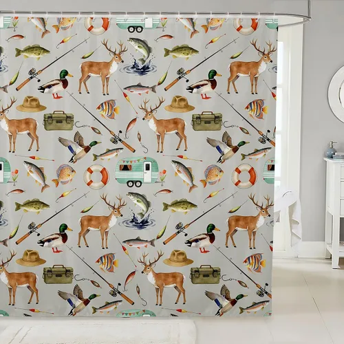 Miniatura 19 de Erosebridal American Flag Shower Curtain 72" Wx72 L Army Green Camo Waterproof Bathroom Curtains Bear Claw Hunting Theme Bathroom Shower Curtain