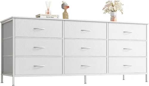 Miniatura 18 de Huuger Cómoda de 63 pulgadas para dormitorio, cómoda para armario con 9 cajones de tela, soporte de TV grande para TV de 55, 65, 70 pulgadas, centro