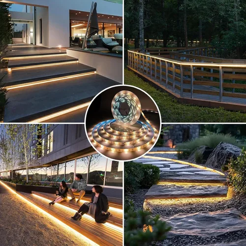 Miniatura 6 de Tira de luces LED solares para exteriores, impermeable, 10 pies, cinta cortable, iluminación de 3000 K, blanco cálido con 8 modos para valla