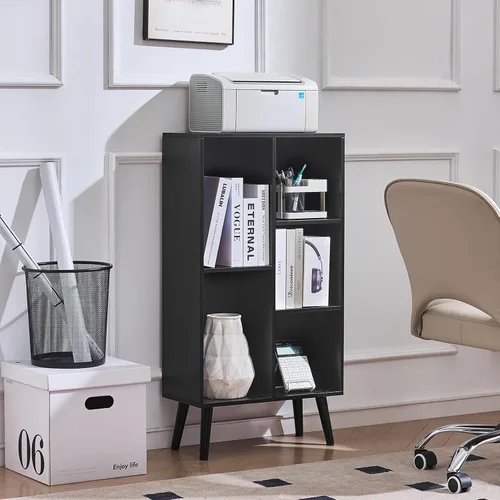 Miniatura 3 de LEYAOYAO Estantería de 5 cubos de 3 niveles con patas, estante negro menta para libros para niños, bonito organizador de almacenamiento, estantes