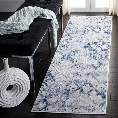 Miniatura 13 de SAFAVIEH Amelia Collection - Alfombra decorativa de 2 pies 2 pulgadas x 4 pies, gris y azul marino, diseño moderno enrejado envejecido, no desprende