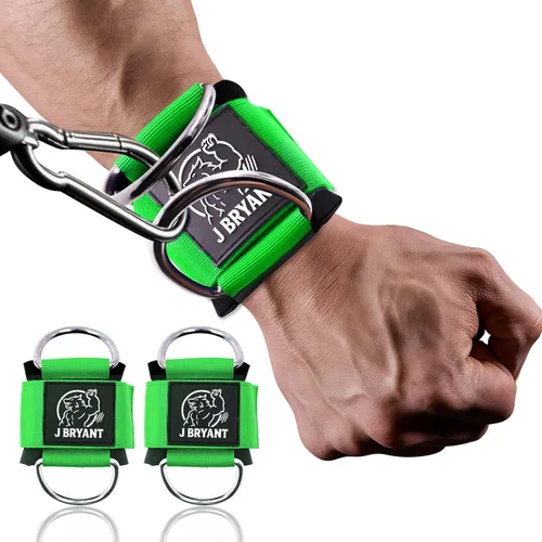 J Bryant Puños de muñeca para elevación lateral de máquina de cable, correas de doble anillo en D resistentes con neopreno acolchado, cómodo soporte