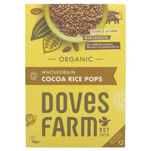 Paletas de arroz de cacao integral orgánicas Doves Farm | 10.58 oz | Cereal vegano y sin gluten con cacao real | Perfecto para un desayuno o
