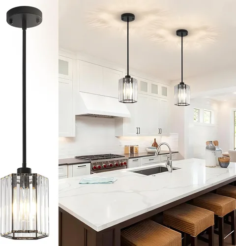 Miniatura 10 de Lámparas colgantes de cristal, paquete de 3 unidades de lámparas colgantes en oro cepillado para isla de cocina, modernas mini lámparas colgantes