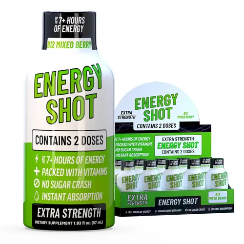 Miniatura 13 de Blue Raspberry Extra Strength Energy Shot 12 unidades – 260 mg de cafeína natural B12 B6 – Apoyo de energía y enfoque – 2 porciones sin azúcar Té