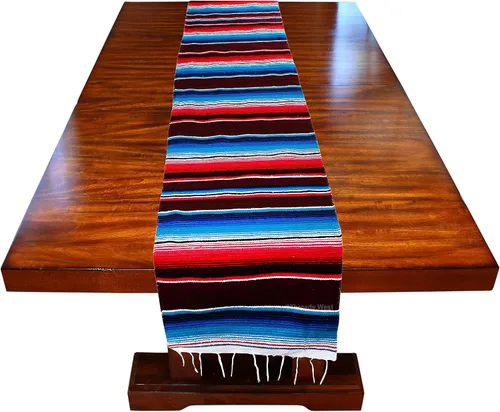 Miniatura 5 de Camino de mesa colorido a rayas fabricado en México 83x14 pulgadas.