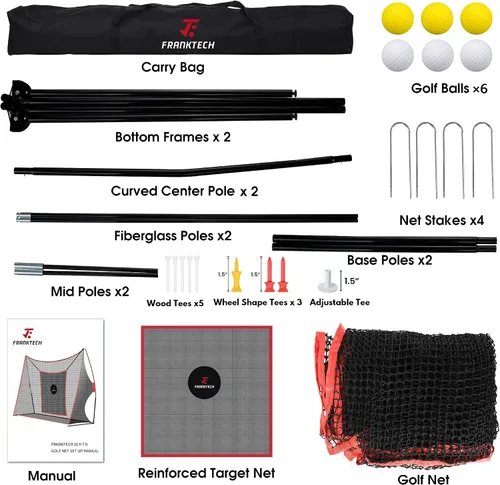 Miniatura 6 de Red de práctica de golf, red de campo de conducción resistente con objetivo de astillado de alto impacto, incluye bolsa de transporte y pelotas