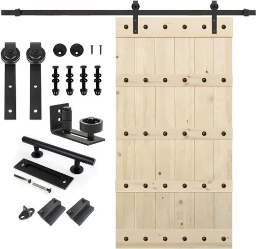 Miniatura 7 de S&Z TOPHAND 20 pulgadas x 84 pulgadas. Puerta de granero anudada británica sin terminar con kit de herrajes deslizantes de 4 pies/madera