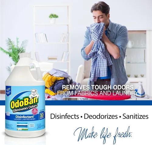 Miniatura 8 de OdoBan Desinfectante y eliminador de olores listo para usar, fabricado en los Estados Unidos, aroma de lino fresco, juego de 2, spray de 32 onzas
