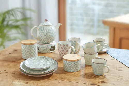 Miniatura 2 de Bloomingville Patrizia Sugar Bowl - Gres con tapa de bambú/cuchara - Tarro para sal, mermelada, mostaza de diámetro 4 pulgadas de alto, 2.75