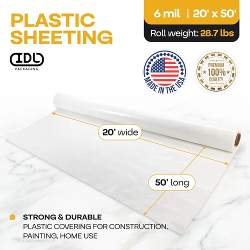 Miniatura 2 de Láminas de plástico de 6 mil, 20' x 50' (1000 pies cuadrados) - Lámina de plástico LDPE semitransparente gruesa de alta resistencia para Claro