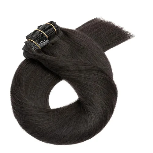 Miniatura 9 de S-noilite - Extensiones de cabello humano real con clip, color negro natural #1B, doble trama, 16 pulgadas, balayage, lacio, 7 unidades, 4.23 oz