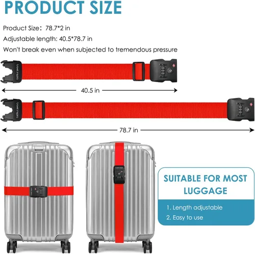 Miniatura 8 de Travel Inspira - Correa para equipaje con candado de combinación conforme a la TSA, ajustable, fácil de usar, protege tu equipaje - Rojo