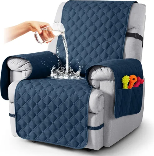 Miniatura 20 de TAOCOCO Funda de sofá reclinable 100% impermeable con consola, funda de sofá reclinable reversible para 2 asientos con correas para las piernas