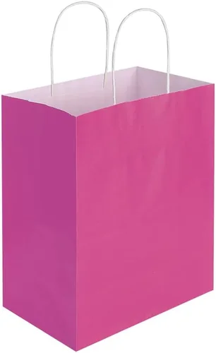 Miniatura 5 de Oikss Paquete de 100 bolsas de papel kraft medianas de 8 x 4.75 x 10 pulgadas con asas a granel para cumpleaños, bodas, fiestas, comestibles, Fucsia
