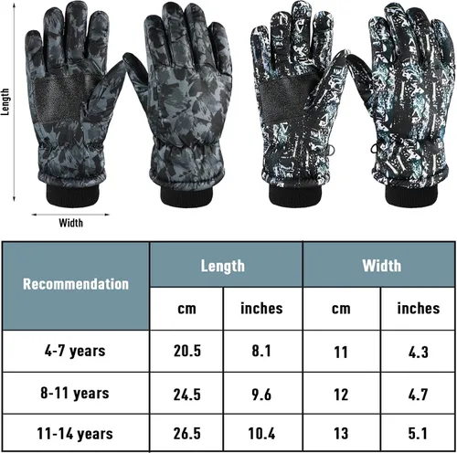 Miniatura 3 de SATINIOR 2 pares de guantes impermeables para niños, guantes de nieve cálidos para invierno, guantes de esquí para niños y niñas, resistentes al