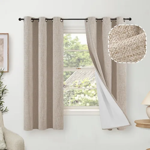 Miniatura 34 de Cortinas Opacas de Lino Azul Bebé para Guardería de 40 Pulgadas de Largo, 2 Paneles, Cortinas Cortas con Aislamiento Térmico Boho de Bloqueo Total