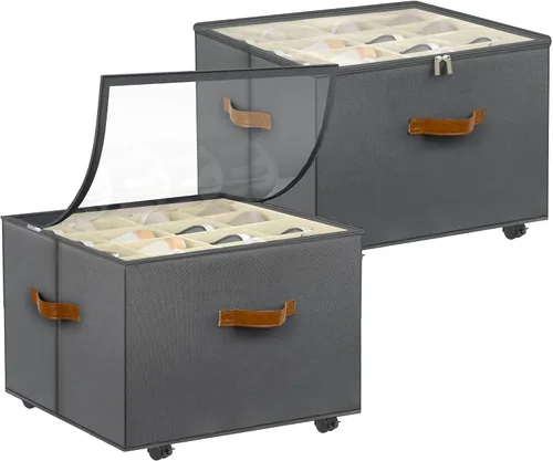 Miniatura 10 de Organizador de zapatos para armario, paquete de 2 organizadores de almacenamiento de zapatos con ruedas y divisores ajustables, caja