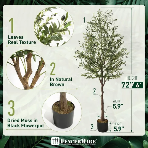 Miniatura 2 de Fencer Wire Árbol topiario artificial en maceta, rama de olivo sintético y fruta, decoración moderna de planta sintética en maceta para interiores