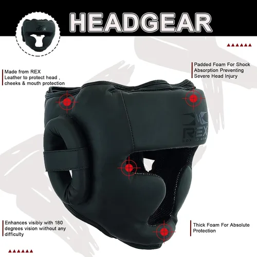 Miniatura 2 de REX - Casco de boxeo, artes marciales de artes marciales, hecho de cuero Rex Muay Thai con acolchado grueso