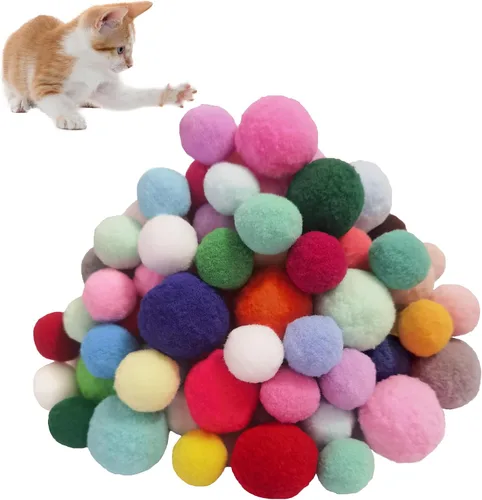 Miniatura 6 de Pelotas de pompón de juguete para gatos, bolas de felpa suave para juego interactivo y entrenamiento de mascotas, juguetes ligeros de poliéster