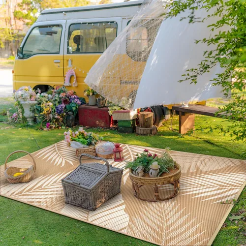 Miniatura 3 de GENIMO Alfombra de Exterior 5' x 8' Impermeable para Patios en Liquidación, Reversible, Alfombra de Camping de Paja Plástica, Alfombras de Área