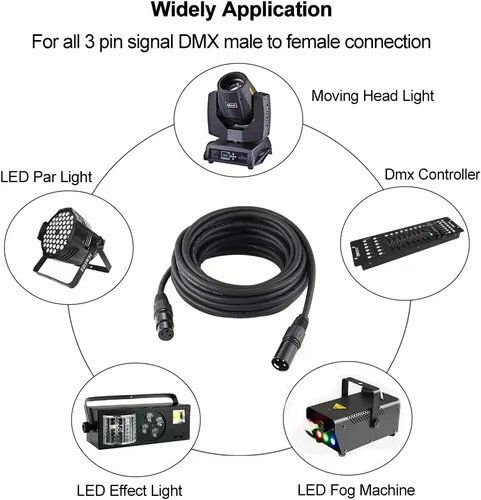 Miniatura 7 de Cable DMX de 25 pies / 25.0 ft, 4 paquetes de cables DMX de 3 pines, cables DMX, DMX512 XLR macho a hembra cable de señal de luz de escenario