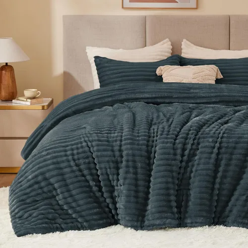 Miniatura 12 de BEDELITE - Juego de edredón de forro polar tamaño individual: ropa de cama supersuave y cálida en color beige, juego de cama de lujo esponjoso