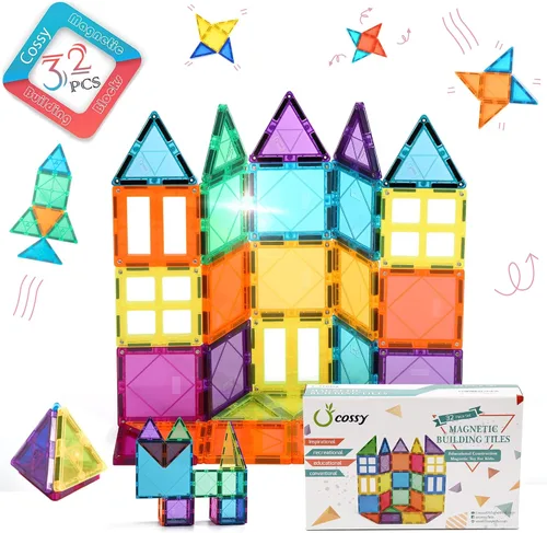 Miniatura 7 de cossy Juego de 120 bloques de construcción magnéticos 3D con azulejos magnéticos, juguetes educativos de construcción para niños y niñas de 3, 4, 5