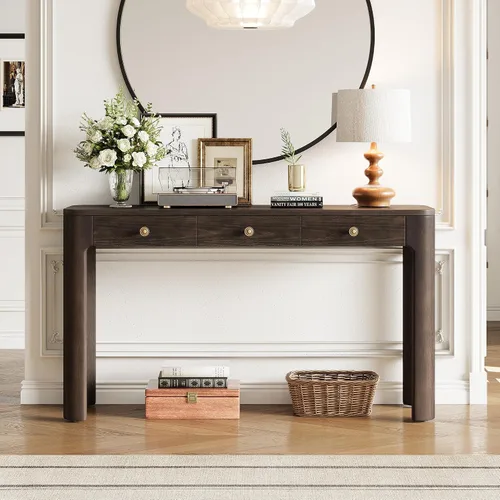 Miniatura 35 de 50" Modern Art Sculptural Console Table, Oval Cutout Legs, Wood Veneer, Thick Rounded Tabletop, Contemporary Entryway Sofa Table for Living Room