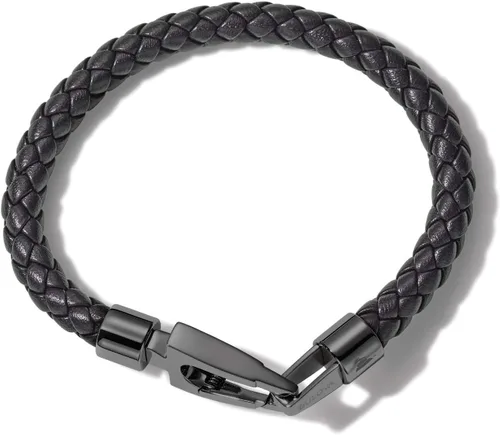 Miniatura 5 de Bulova Jewelry Men's Latin GRAMMY Black Leather Leather Bracelet with Stainless Steel Tuning Fork Clasp