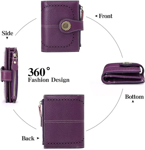 Miniatura 130 de SENDEFN - Billetera pequeña de piel auténtica para mujer, diseño plegable con ventana para tarjeta de identificación
