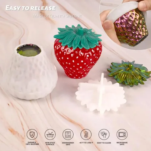 Miniatura 2 de Moldes de resina para tarro de fresa, tarros de almacenamiento, molde de silicona 3D de resina epoxi para baratijas con tapa para manualidades
