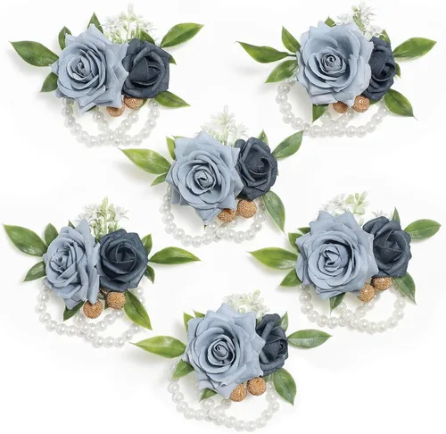 Miniatura 10 de Serwalin Conjunto de Corsage y Boutonniere Rosa, Corsage y Boutonniere de Graduación, Conjunto de Flores de Boda, Accesorios de Homecoming