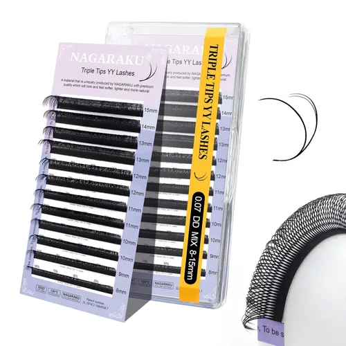 Miniatura 76 de Suministros de extensiones de pestañas NAGARAKU yy, pestañas falsas 0.05mm rizado D, bandeja mixta 8-12mm, prefabricadas 4D, abanico fácil, volumen