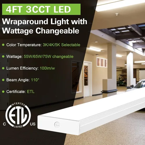 Miniatura 4 de hykolity 4FT Luz LED envolvente con 3 potencias/3 lúmenes/3 CCT seleccionables, 55W/65W/75W, 5500lm/6500lm/7500lm, 3000K/4000K/5000K, 4 pies de luz