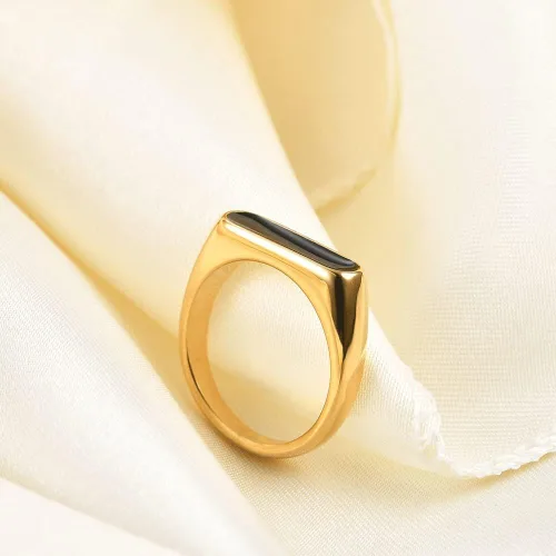 Miniatura 6 de VQYSKO Anillo de acero inoxidable con sello de 0.236 pulgadas, chapado en oro de 14 quilates, a la moda, lindo anillo apilable de compromiso