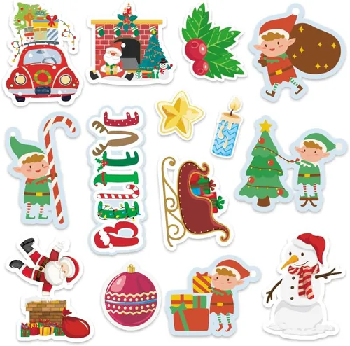 Miniatura 7 de Hying Juego de 48 tablones de anuncios de árbol de Navidad, Papá Noel, decoración de muñeco de nieve, recortes de papel de cartulina