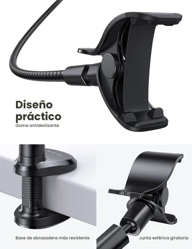 Miniatura 6 de Lamicall Soporte para teléfono con cuello de cisne, brazo flexible, 38 pulgadas de longitud total, clip de abrazadera ajustable 360, soporte