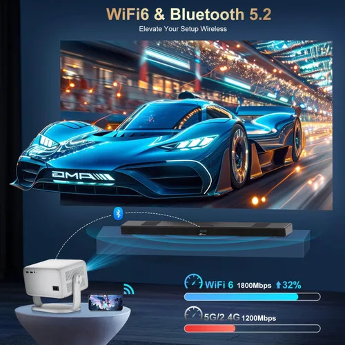 Miniatura 5 de Proyector nativo 1080P 4K, 600 lúmenes ANSI, WiFi y Bluetooth, aplicaciones integradas, enfoque eléctrico y Keystone automático, mini proyector