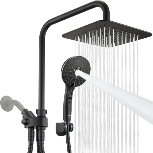 Ryamen Combo de cabezal de ducha doble, cabezal de ducha de lluvia de alta presión de 8 pulgadas con rociador de mano, cabezal de ducha de mano de 6
