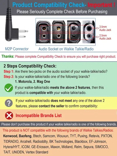 Miniatura 2 de commountain Auriculares para Motorola Walkie Talkie y Radio con PTT/Mic, Compatible con CP200D CP100D R2 CP200 CP185 BPR40 CLS1410 CLS1110 RMU2040