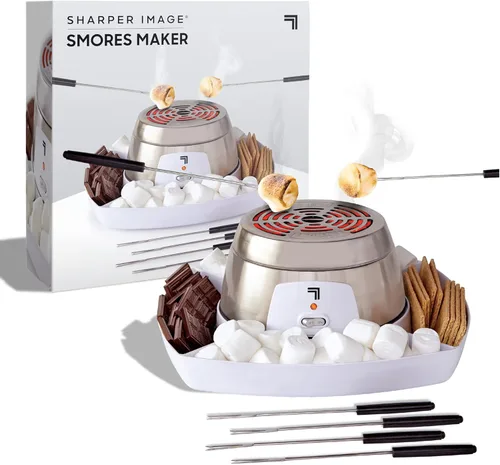 Miniatura 10 de Sharper Image Máquina eléctrica S'mores – 6 palitos para asar malvaviscos y bandeja para servir Kit de Smores de interior Actividad de fiesta