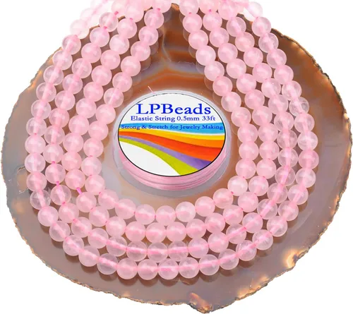 Miniatura 10 de LPBeads 100 piezas de cuentas sueltas de jade blanco natural pulido de 8 mm y redondo con cordón elástico para hacer joyas y pulseras Jade blanco